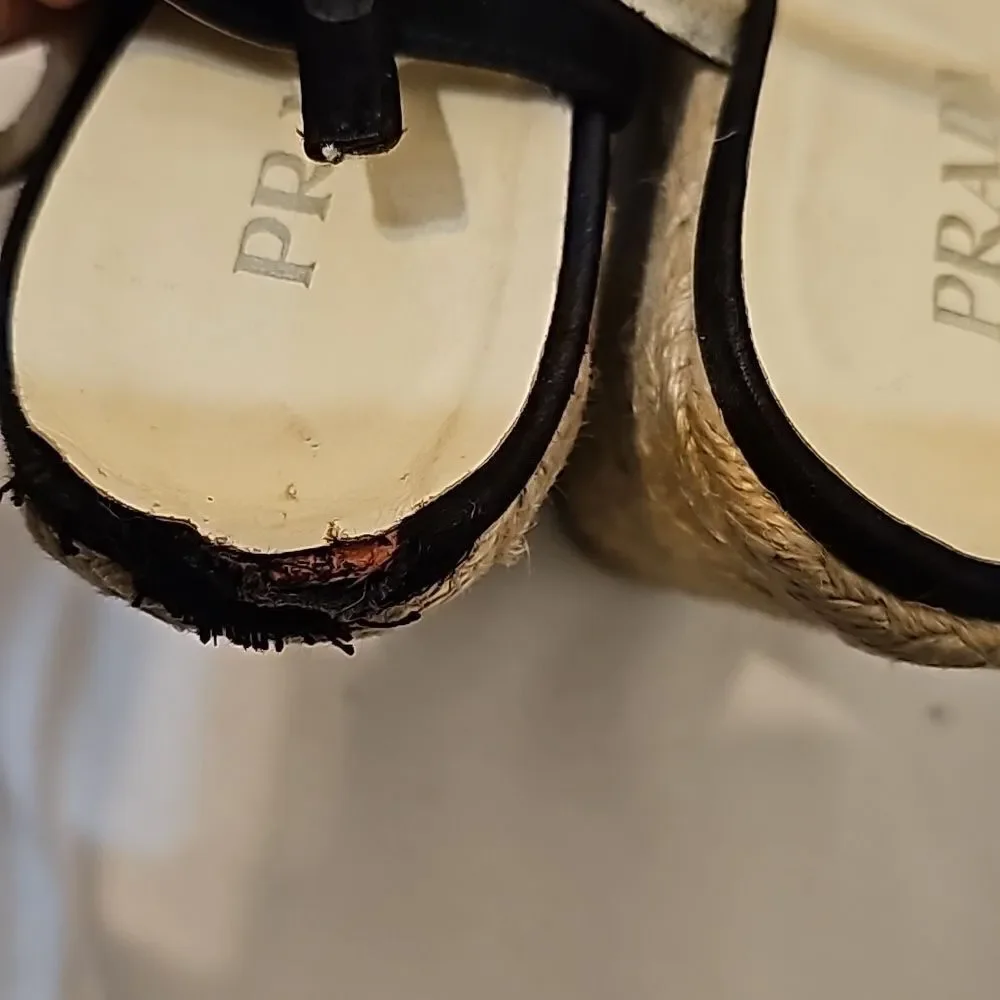 PRADA SPORT Black Leather Wedge Espadrilles - Picture 6 of 10